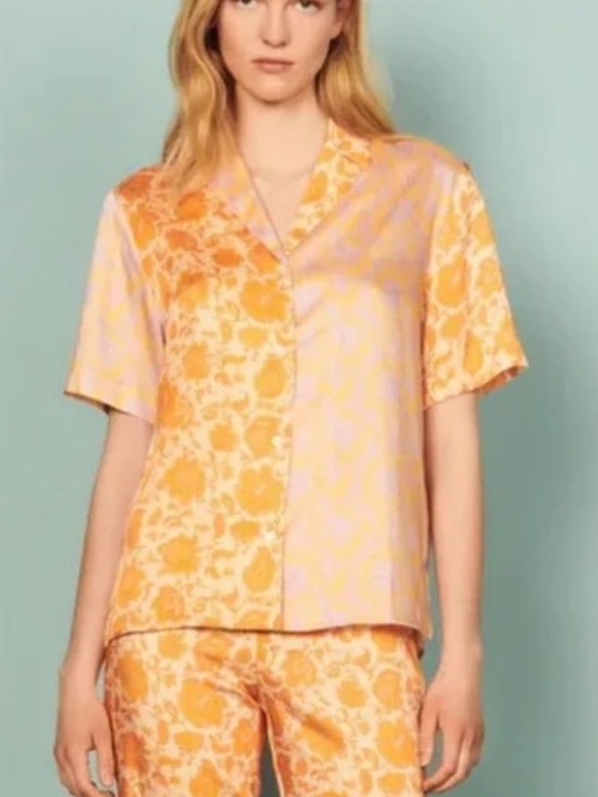Sandro Tops - Sandro Yellow and Cream Floral Short-Sleeve Button-Down Shirt